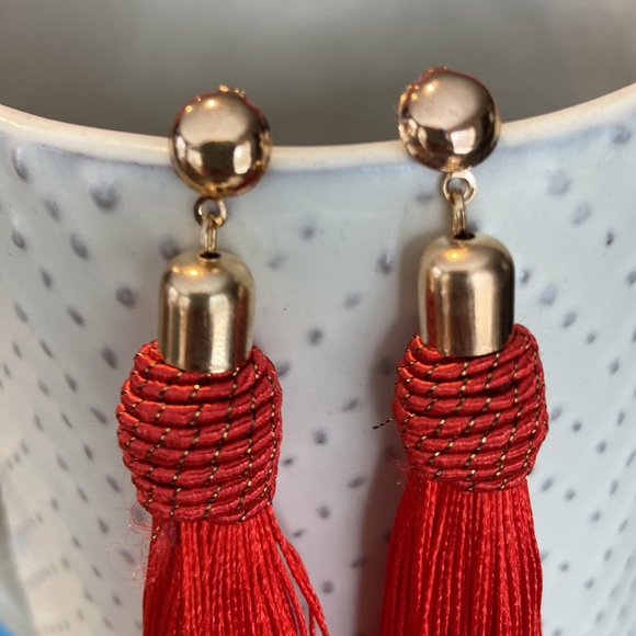 NEW! BOHO Red & Gold Fringe Tassel Earrings - Picture 6 of 16
